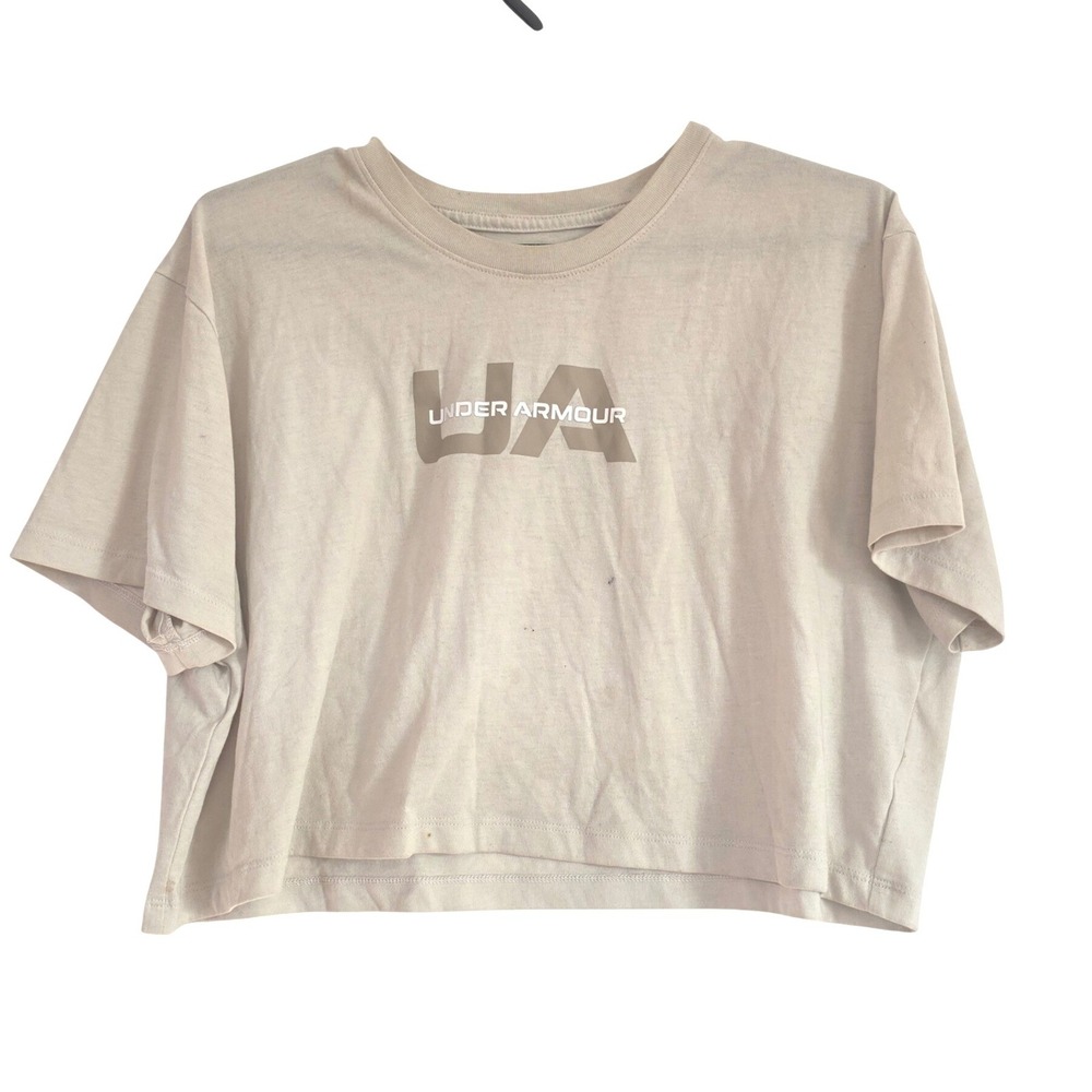 Under Armour UA Tan Beige Loose Fit Cropped T Shirt Top XL